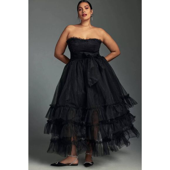 Pilcro Strapless Tulle Lace Midi Dress - Picture 7 of 10